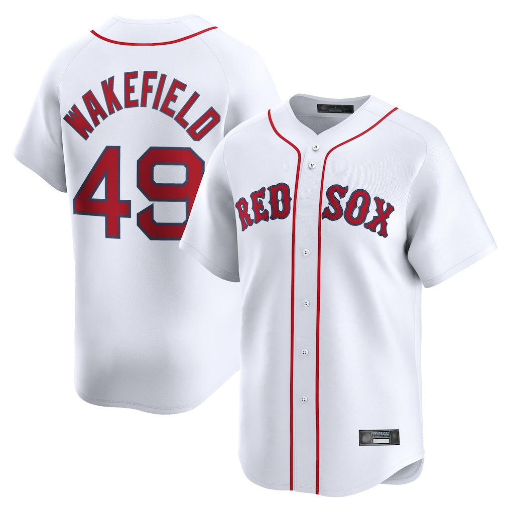 B.Red Sox #49 Tim Wakefield Player White Limited Home Game Qdoa Stitched Jerseys