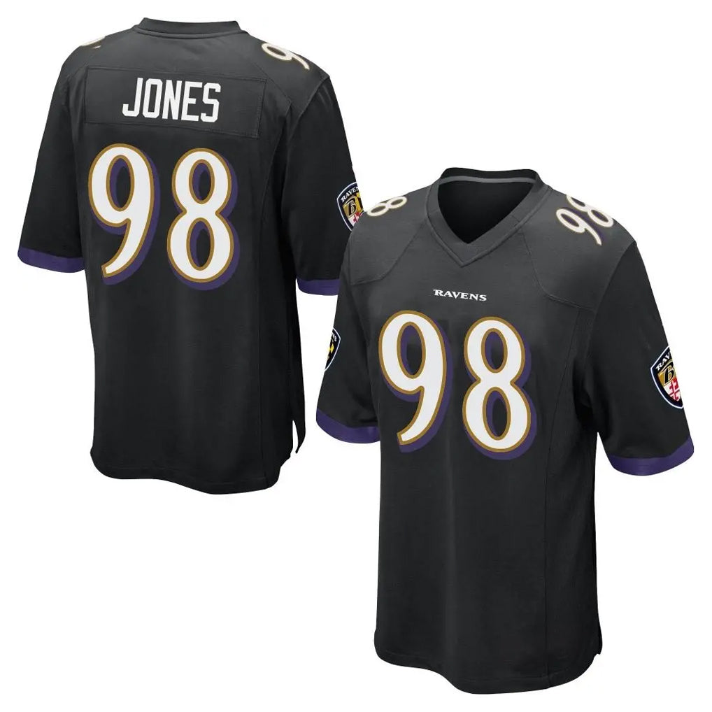 B.Ravens #98 Travis Jones Player Black Home Game Qdoa Stitched Jerseys