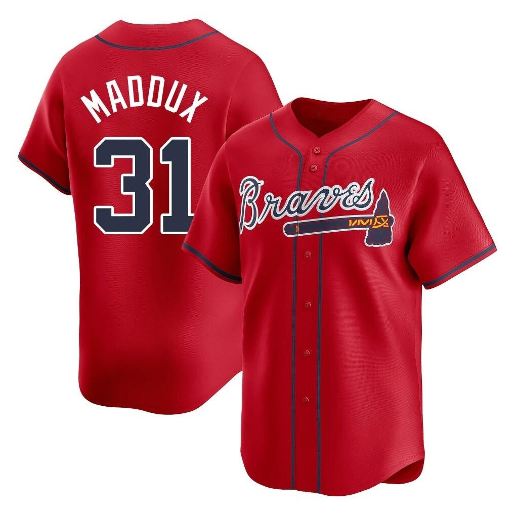 A.Braves #31 Greg Maddux Player Red Limited Home Game Qdoa Stitched Jerseys