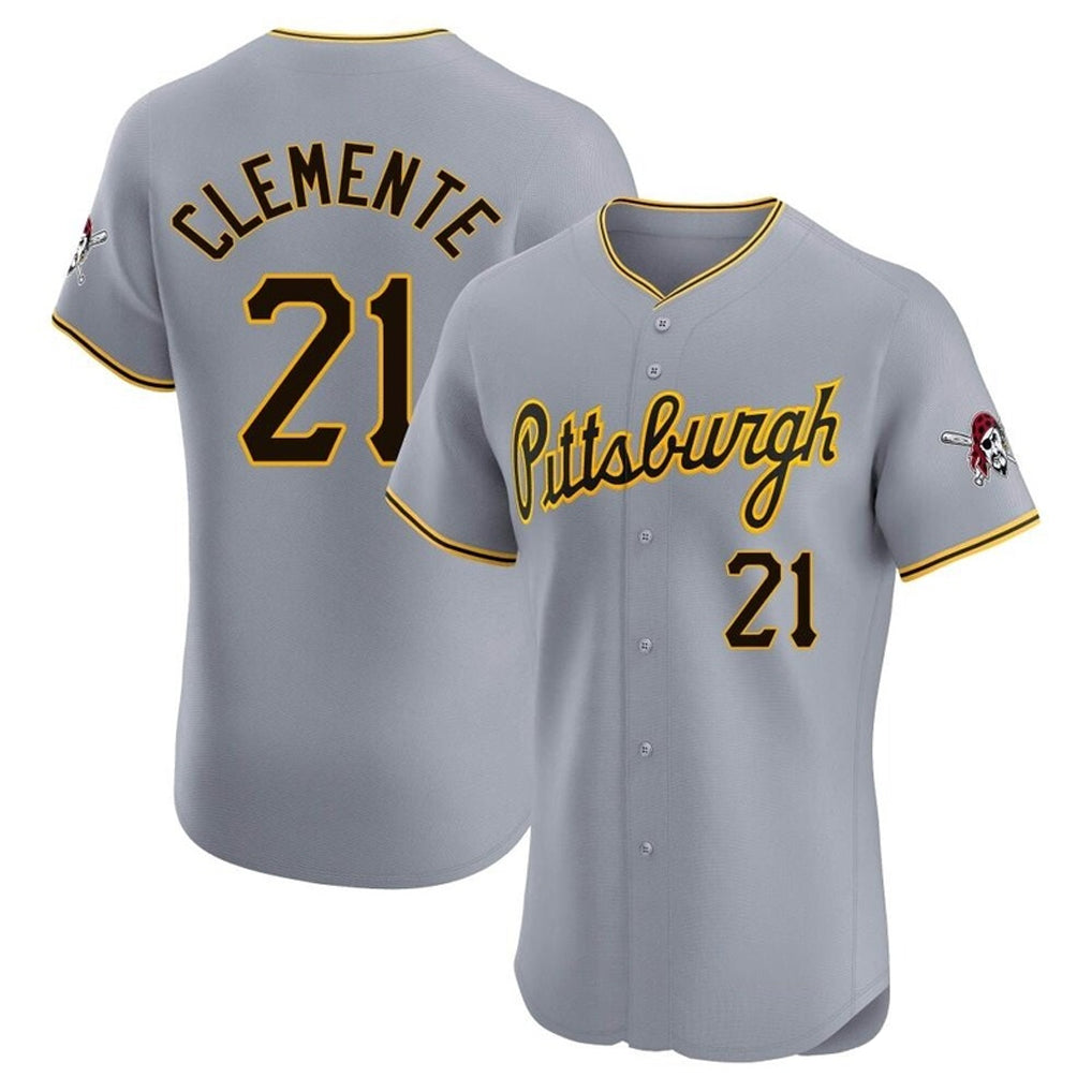 P.Pirates #21 Roberto Clemente Player Gray Road Home Limited Elite Qdoa Stitched Jerseys