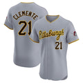 P.Pirates #21 Roberto Clemente Player Gray Road Home Limited Elite Qdoa Stitched Jerseys