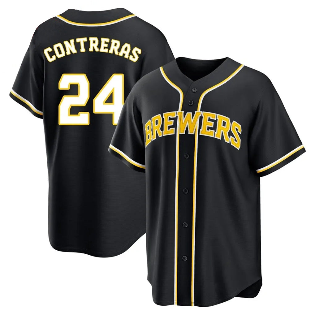 M.Brewers #24 William Contreras Player Black Fashion Out Home Game Qdoa Stitched Jerseys