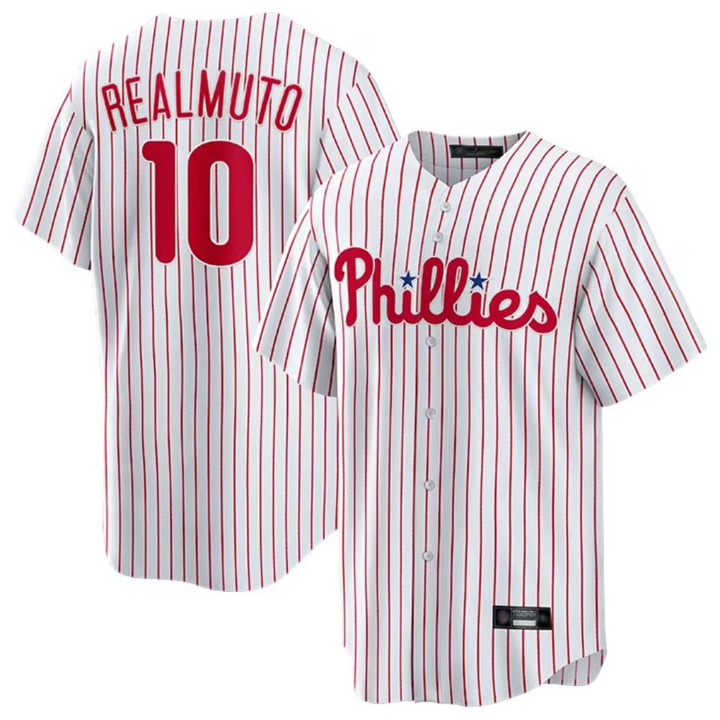 P.Phillies #10 J.T. Realmuto Player White Home Game Qdoa Stitched Jerseys