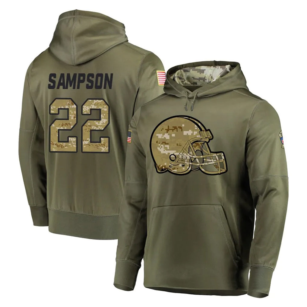 C.Browns #22 Dylan Sampson Player Olive Salute to Service Pullover Hoodies Home Game Qdoa Stitched Jerseys