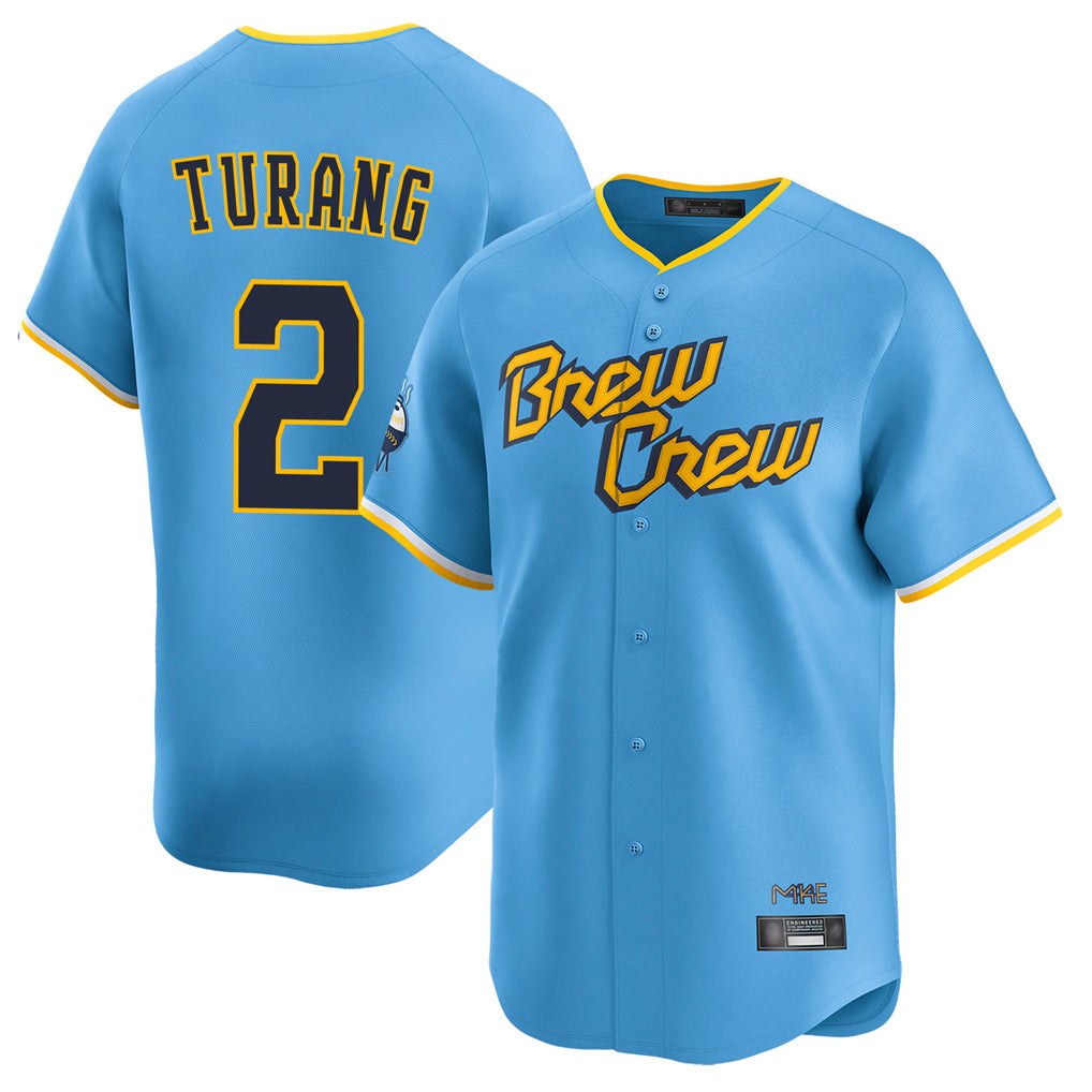 M.Brewers #2 Brice Turang Player Light Blue City Connect Home Limited Qdoa Stitched Jerseys