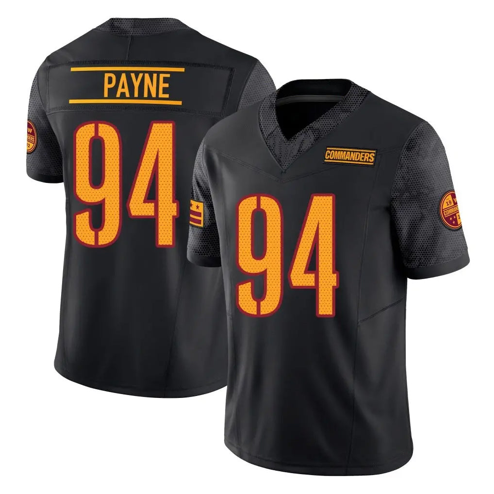 W.Commanders #94 Daron Payne Player Black Limited Vapor F.U.S.E. Home Game Qdoa Stitched Jerseys