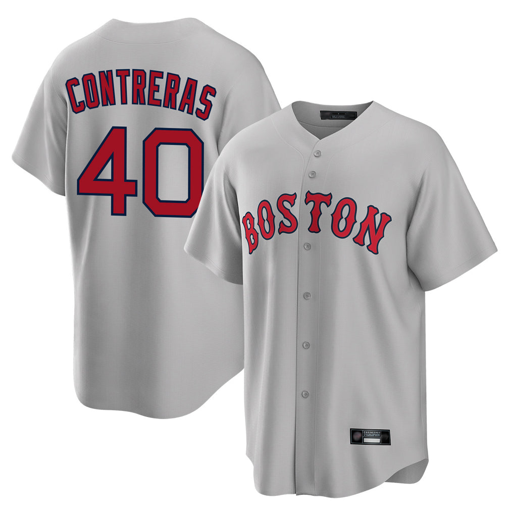 B.Red Sox #40 Willson Contreras Player Gray Road Home Game Qdoa Stitched Jerseys
