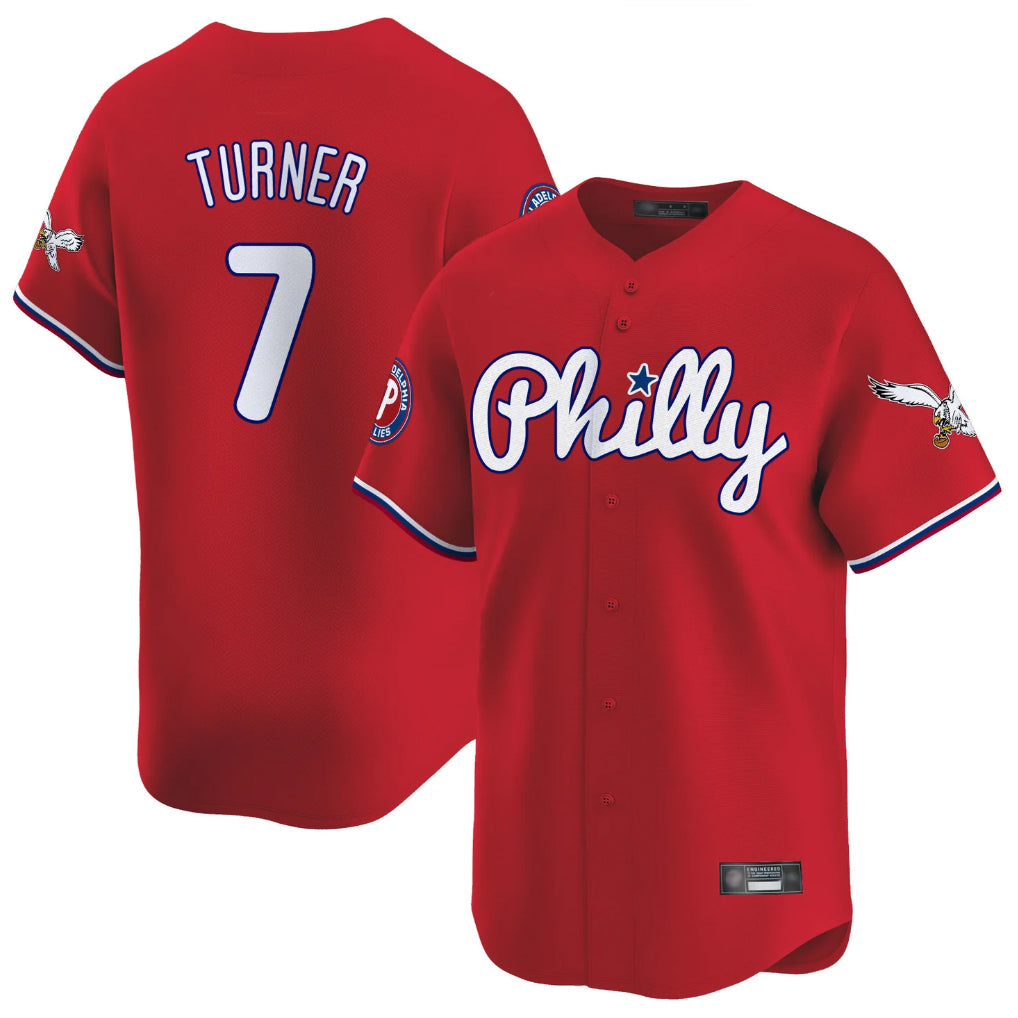 P.Phillies #7 Trea Turner Player Red Phillies & Eagles Vapor Premier Limited Qdoa Stitched Jerseys