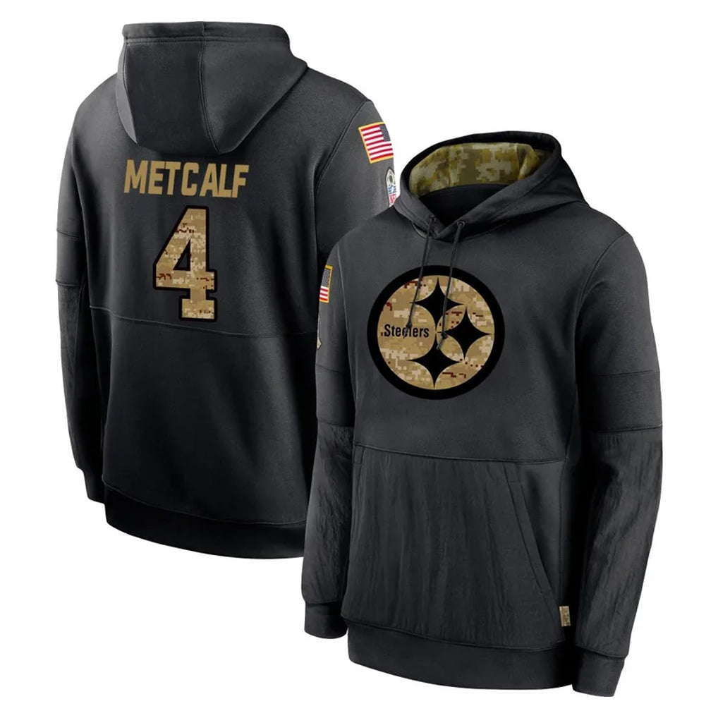 P.Steelers #4 DK Metcalf Player Black Salute to Service Hoodies Limited Game Qdoa Stitched Jerseys