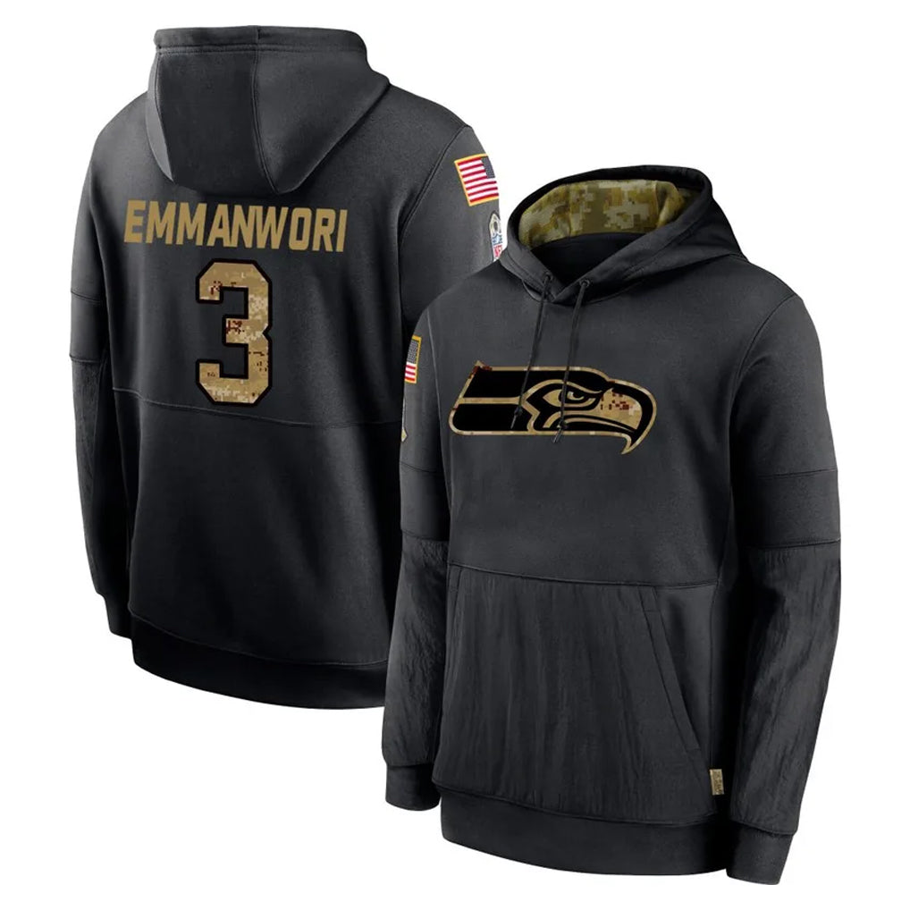 S.Seahawks #3 Nick Emmanwori Player Black Salute to Service Hoodies Limited Game Qdoa Stitched Jerseys