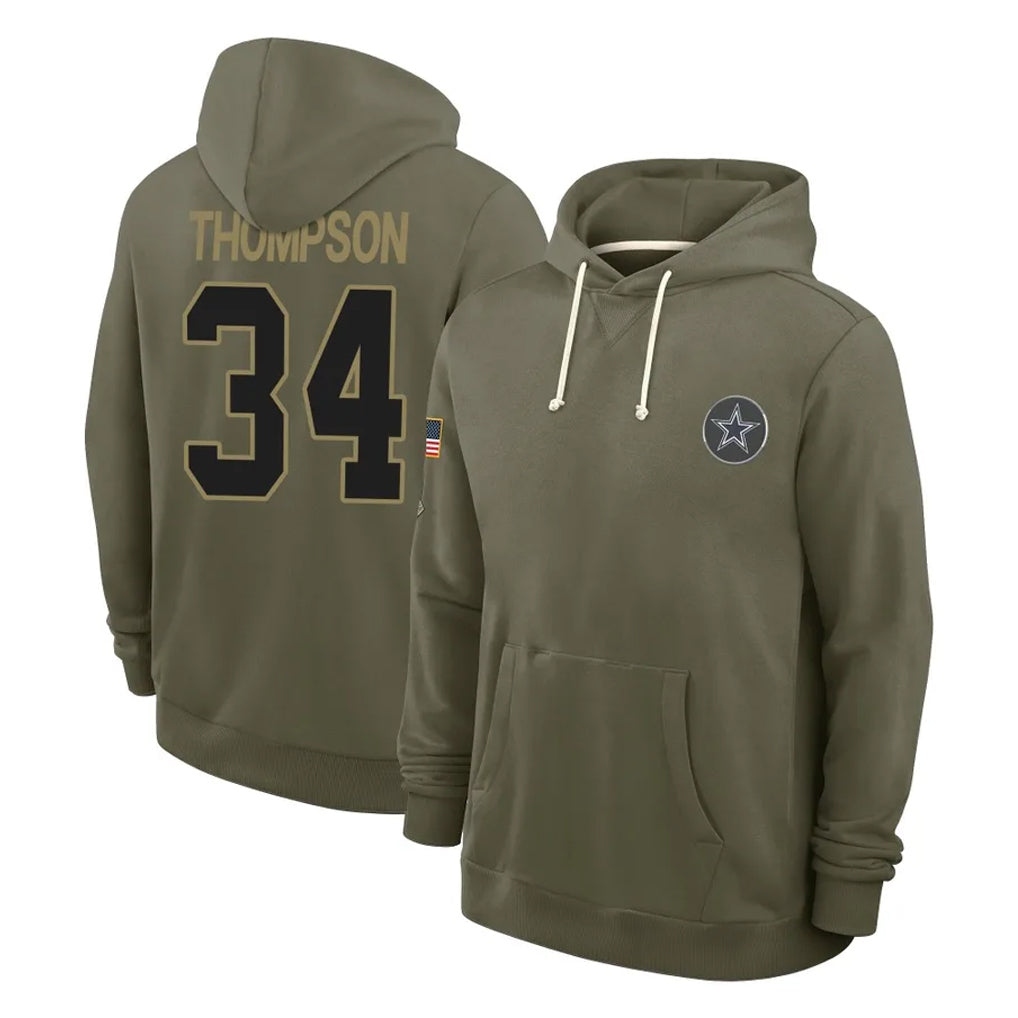 D.Cowboys #34 Jalen Thompson Player Olive Salute to Service Pullover Hoodies Limited Qdoa Stitched Jerseys