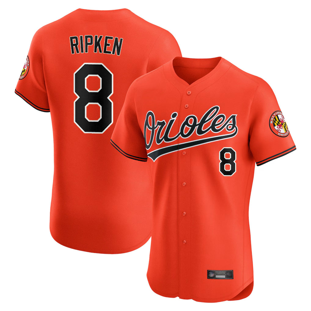 B.Orioles #8 Cal Ripken Player Orange Limited Elite Home Game Qdoa Stitched Jerseys
