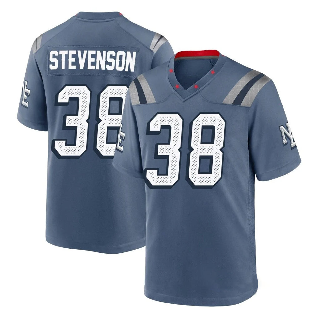 NE.Patriots #38 Rhamondre Stevenson Player Blue Rivalries Collection Home Game Qdoa Stitched Jerseys