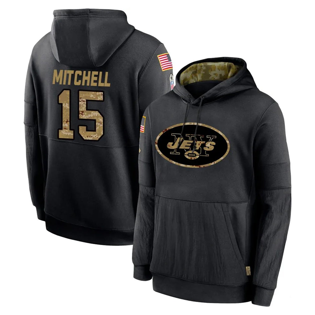 NY.Jets #15 Adonai Mitchell Player Black Salute to Service Hoodies Limited Game Qdoa Stitched Jerseys