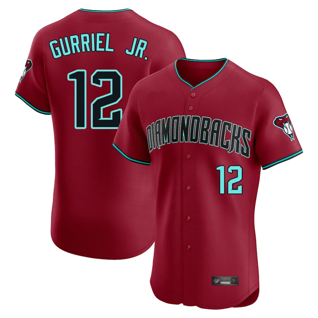A.Diamondbacks #12 Lourdes Gurriel Jr Player Red Limited Elite Home Game Qdoa Stitched Jerseys
