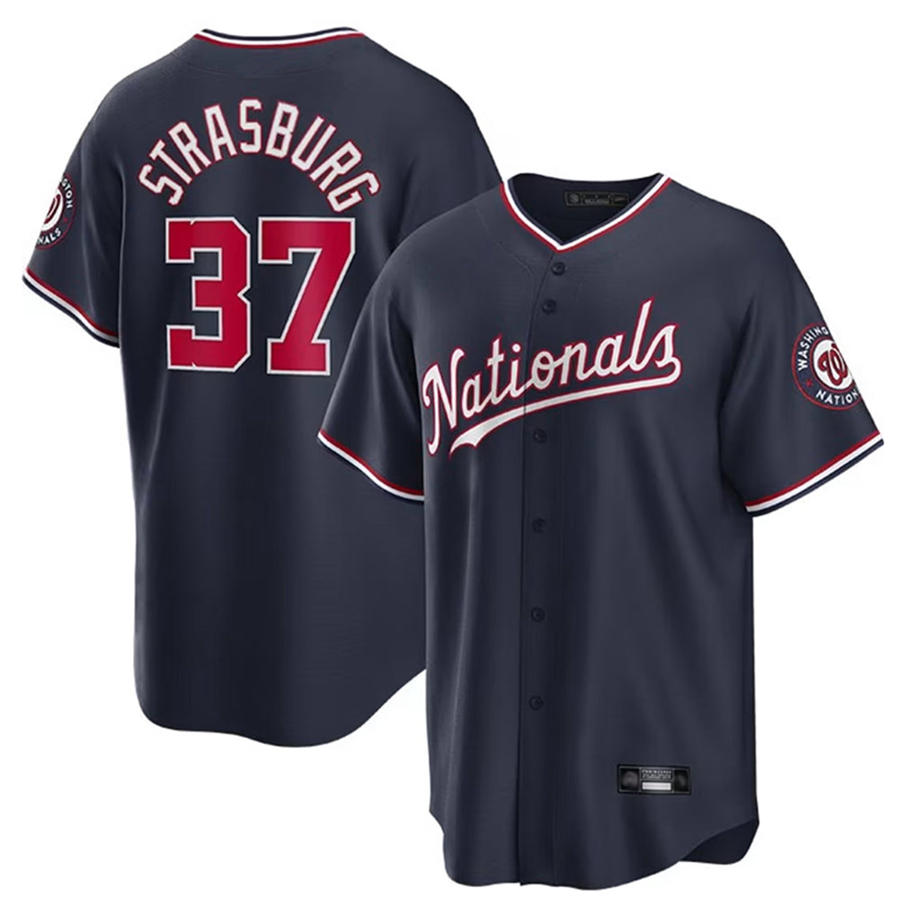 W.Nationals #37 Stephen Strasburg Player Navy Replica Qdoa Stitched Jerseys