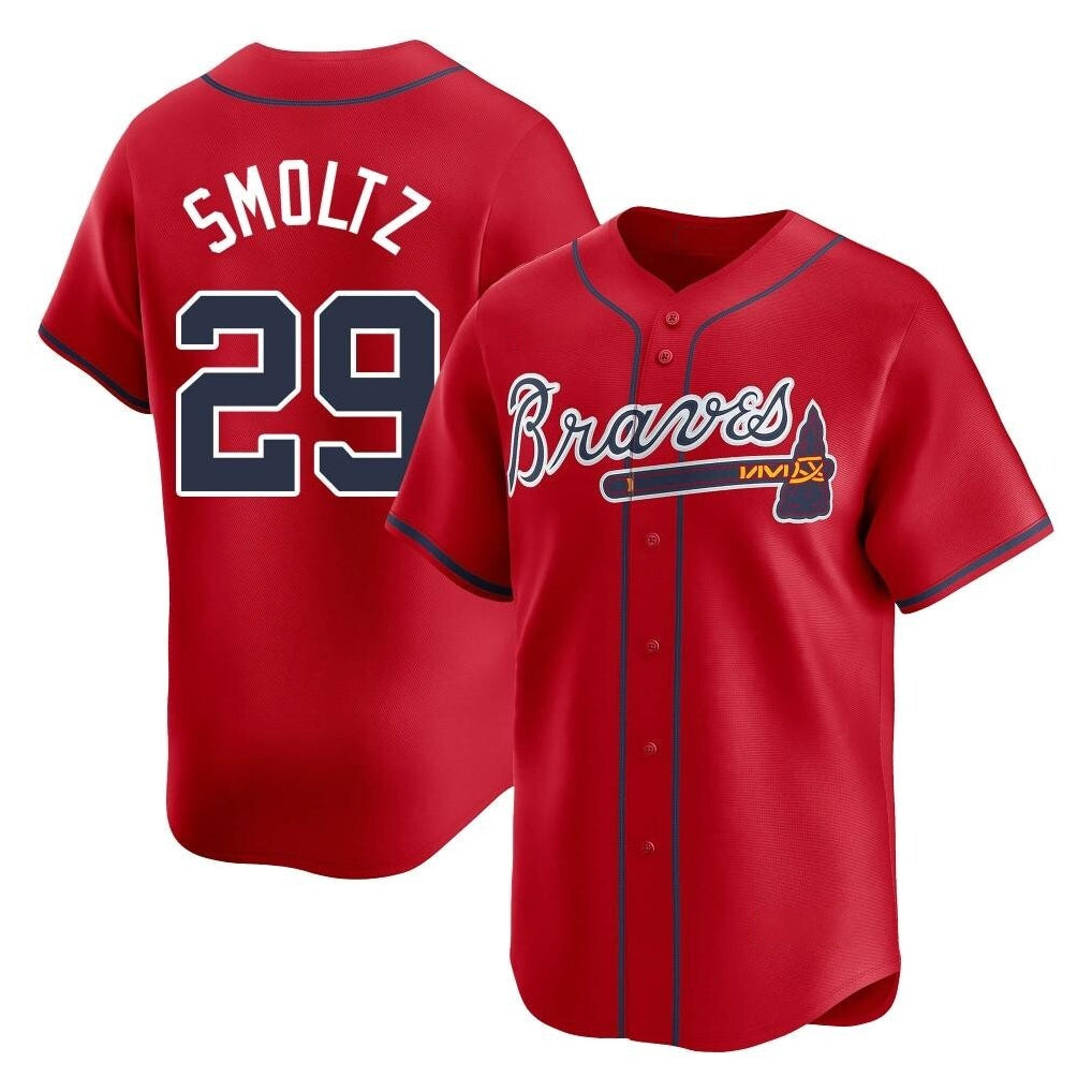 A.Braves #29 John Smoltz Player Red Limited Home Game Qdoa Stitched Jerseys