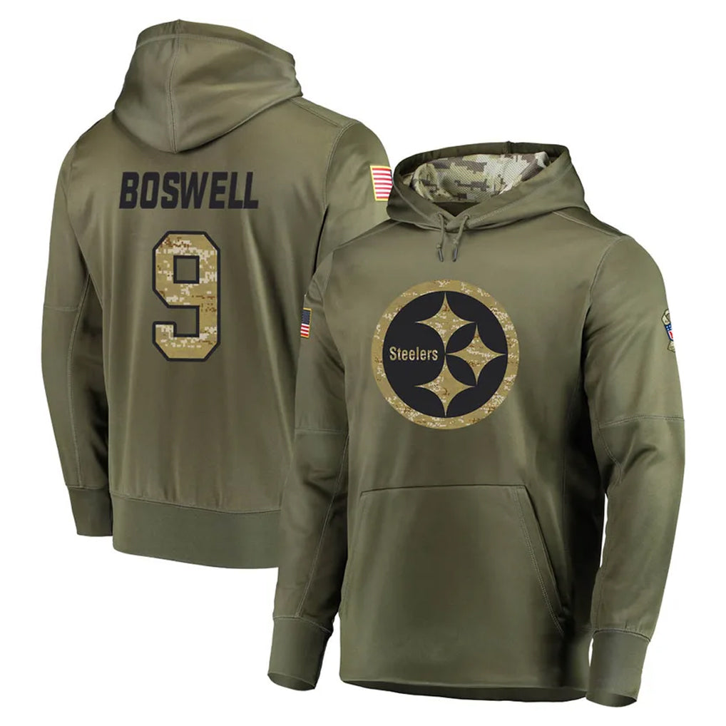 P.Steelers #9 Chris Boswell Player Olive Salute to Service Pullover Hoodie Home Game Qdoa Stitched Jerseys