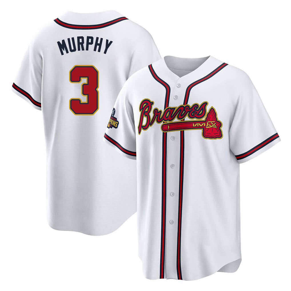 A.Braves #3 Dale Murphy Player White Gold Home Game Qdoa Stitched Jerseys