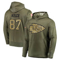 KC.Chiefs #87 Travis Kelce Player Olive Salute to Service Pullover Hoodies Home Game Qdoa Stitched Jerseys