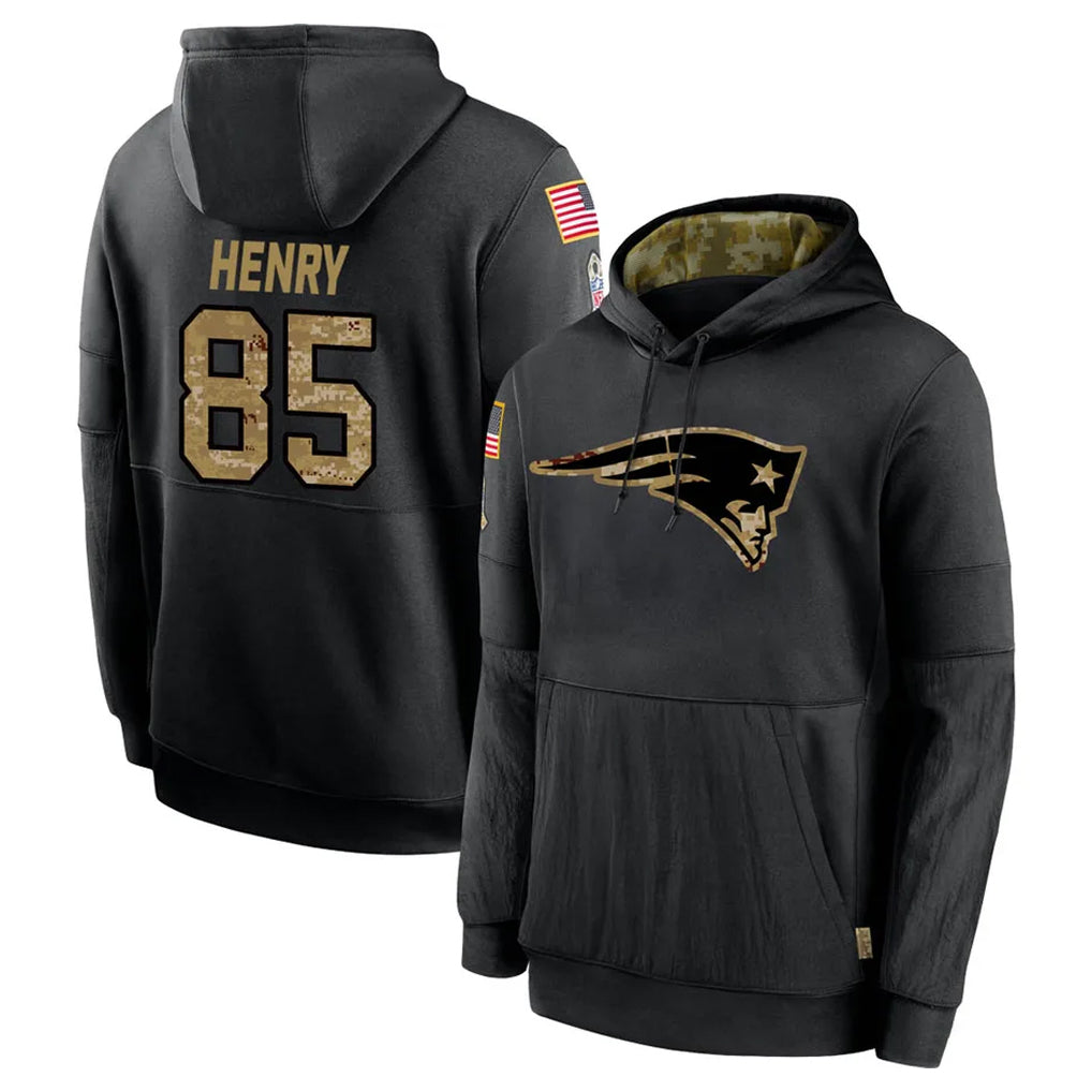 NE.Patriots #85 Hunter Henry Player Black Salute to Service Hoodies Limited Game Qdoa Stitched Jerseys