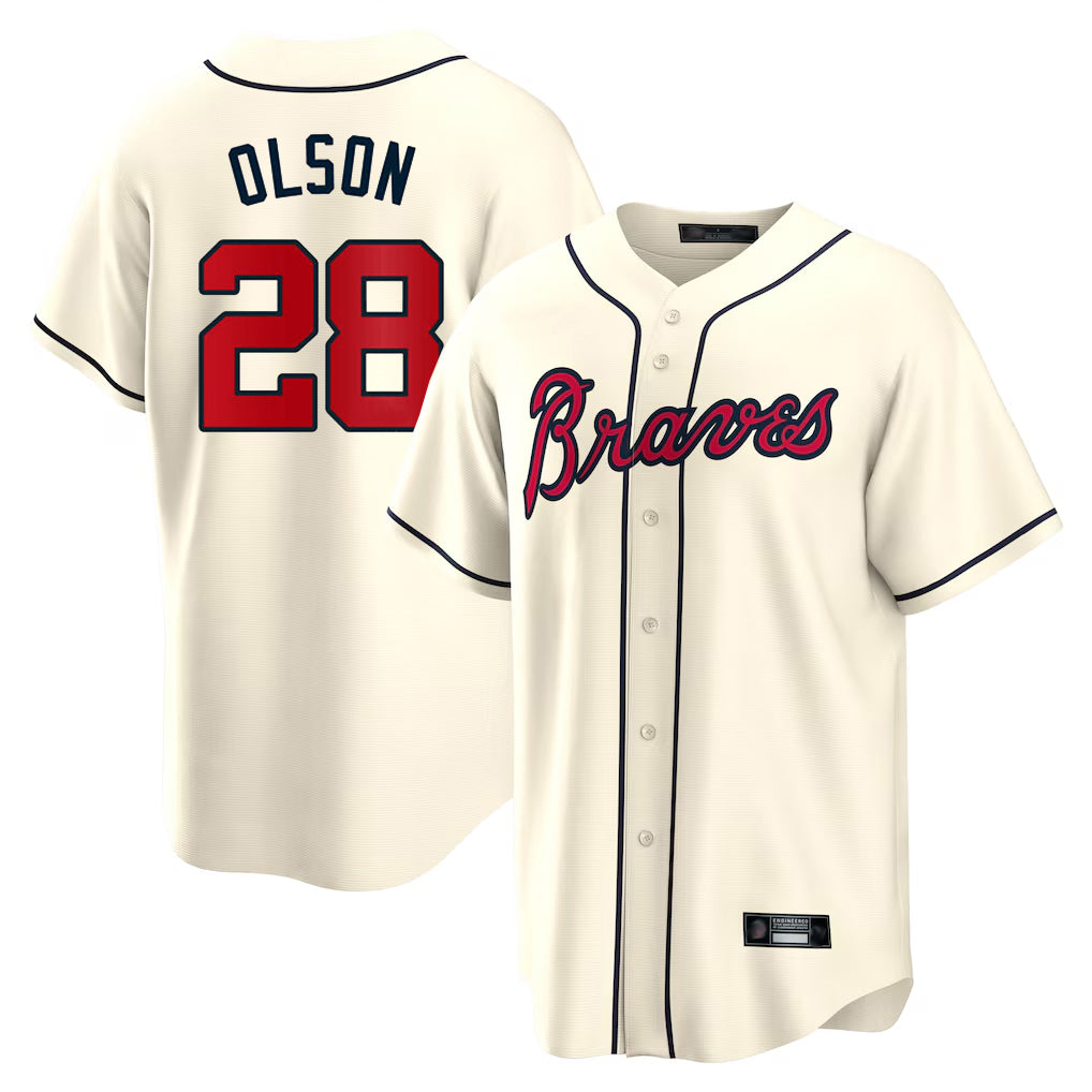 A.Braves #28 Matt Olson Player Cream Home Game Qdoa Stitched Jerseys