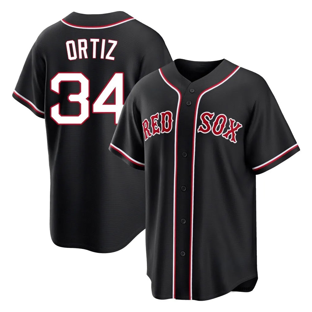 B.Red Sox #34 David Ortiz Player Black Out Home Game Qdoa Stitched Jerseys