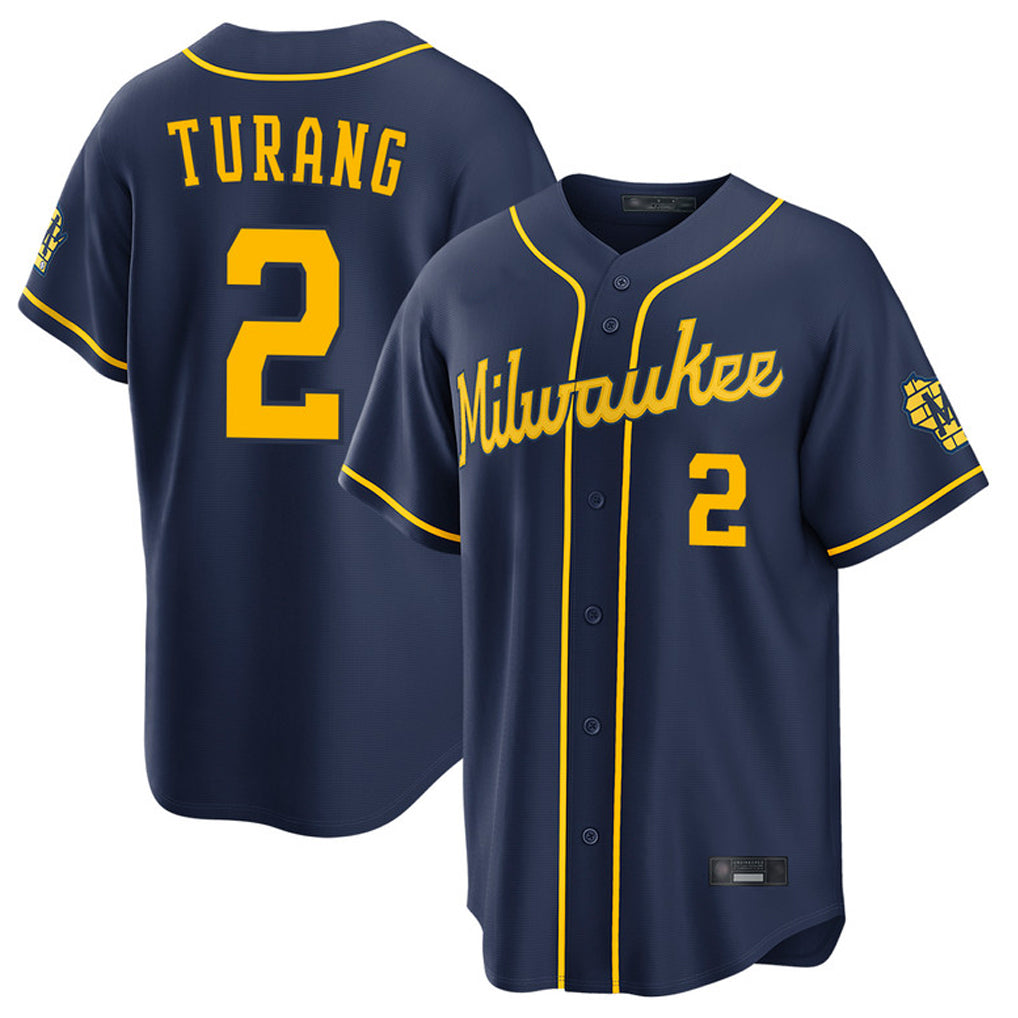 M.Brewers #2 Brice Turang Player Navy Home Stadium Game Qdoa Stitched Jerseys