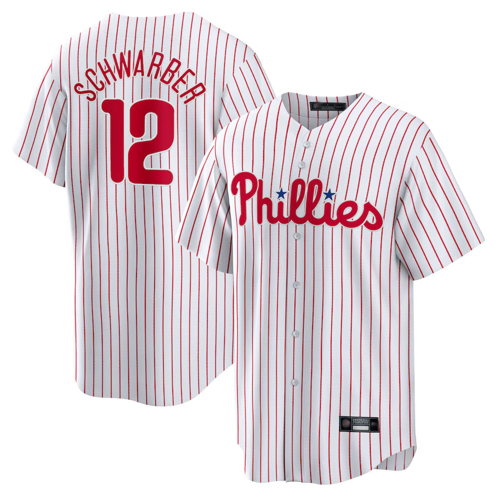 P.Phillies #12 Kyle Schwarber Player White Home Game Qdoa Stitched Jerseys