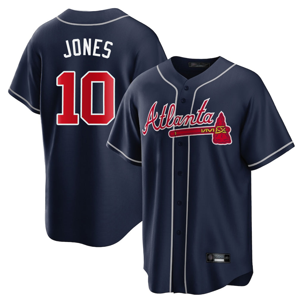 A.Braves #10 Chipper Jones Player Navy Home Game Qdoa Stitched Jerseys