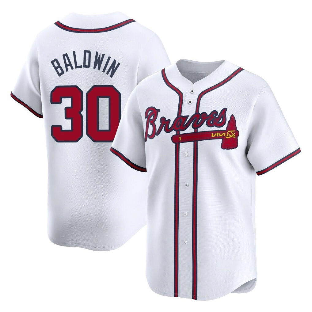 A.Braves #30 Drake Baldwin Player White Limited Home Game Qdoa Stitched Jerseys