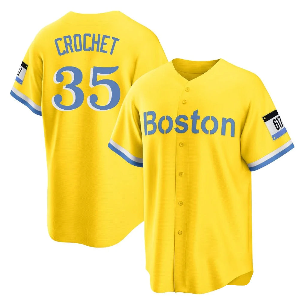 B.Red Sox #35 Garrett Crochet Player Yellow Home Game Qdoa Stitched Jerseys