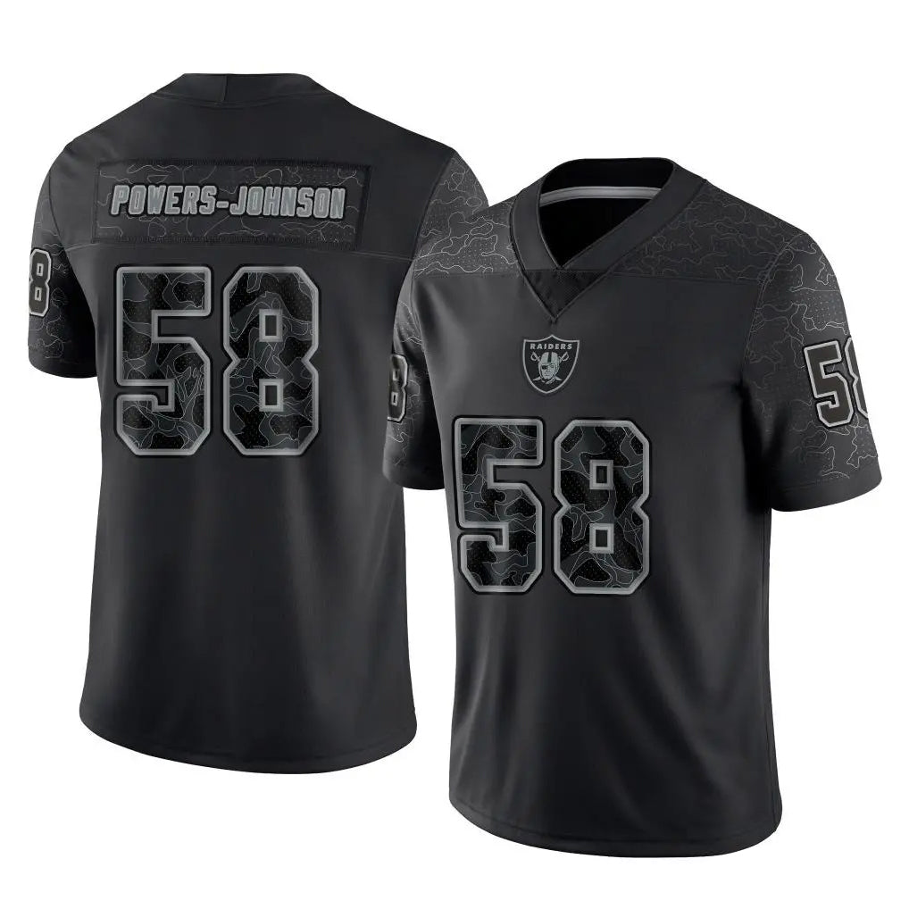 LV.Raiders #58 Jackson Powers-Johnson Player Black Reflective Limited Game Qdoa Stitched Jerseys