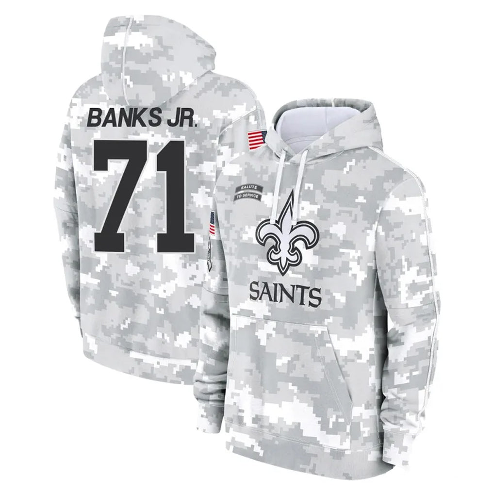 NO.Saints #71 Kelvin Banks Jr. Player Arctic Camo Salute to Service Pullover Hoodies Limited Game Qdoa Stitched Jerseys