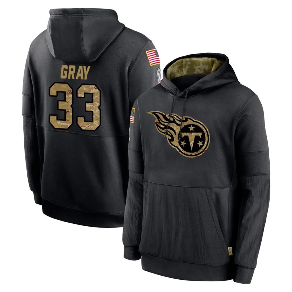 T.Titans #33 Cedric Gray Player Black Salute to Service Sideline Performance Pullover Hoodies Home Game Qdoa Stitched Jerseys