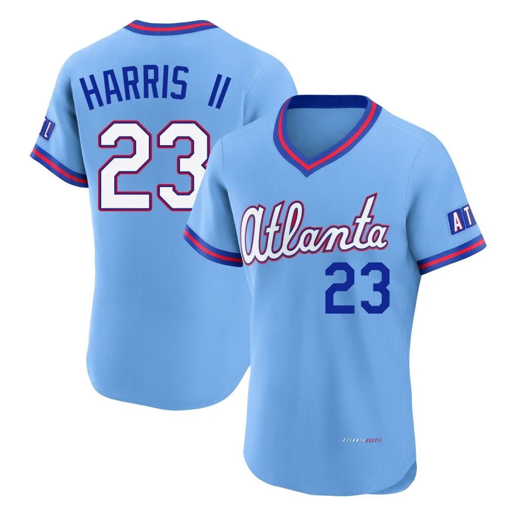 A.Braves #23 Michael Harris II Player Powder Blue 2026 City Connect T-shirt Limited Elite Home Game Qdoa Stitched Jerseys