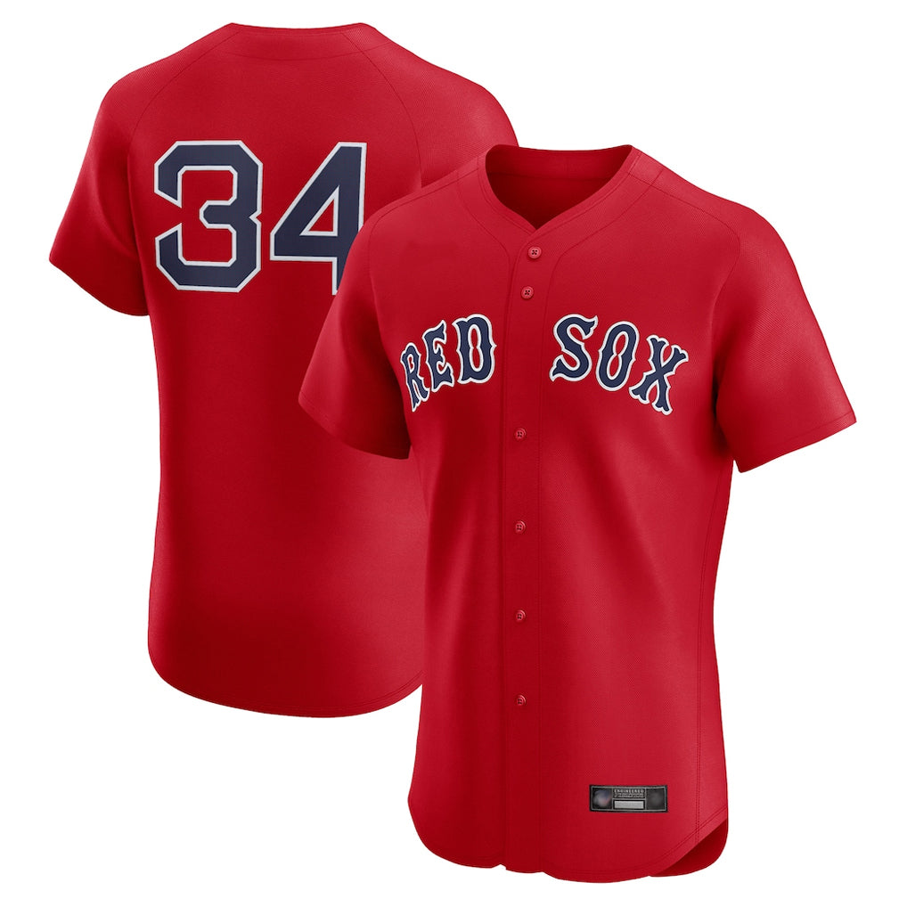B.Red Sox #34 David Ortiz Player Red Limited Elite Home Game Qdoa Stitched Jerseys