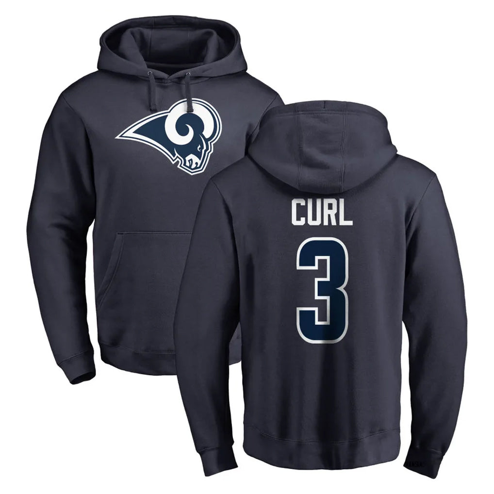 LA.Rams #3 Kam Curl Player Navy Pullover Hoodie Limited Game Qdoa Stitched Jerseys