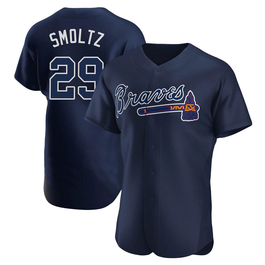 A.Braves #29 John Smoltz Player Navy Alternate Limited Elite Home Game Qdoa Stitched Jerseys