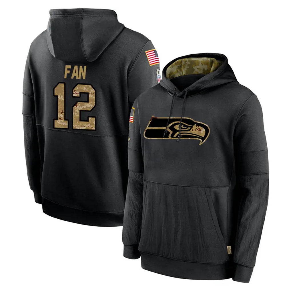 S.Seahawks #12 12th Fan Player Black Salute to Service Hoodies Limited Game Qdoa Stitched Jerseys