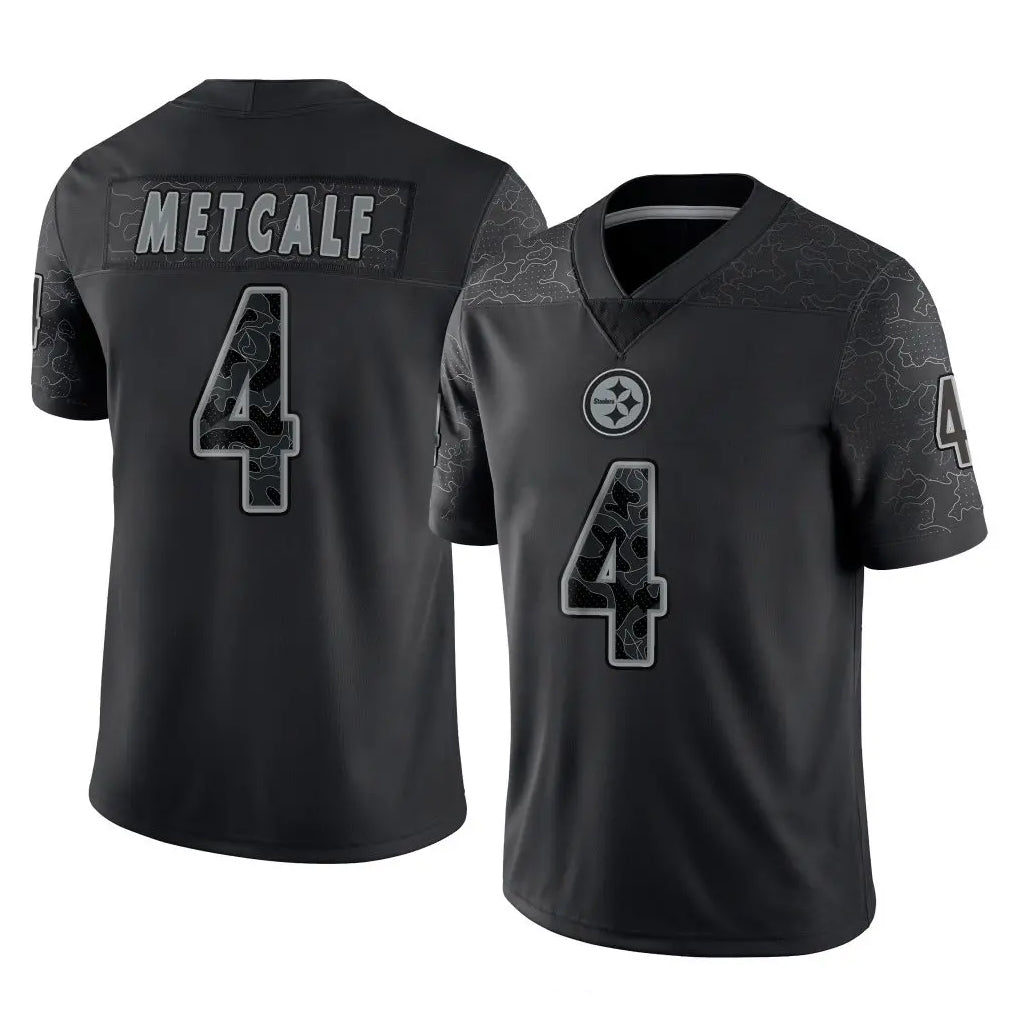 P.Steelers #4 DK Metcalf Player Black Reflective Limited Home Game Qdoa Stitched Jerseys