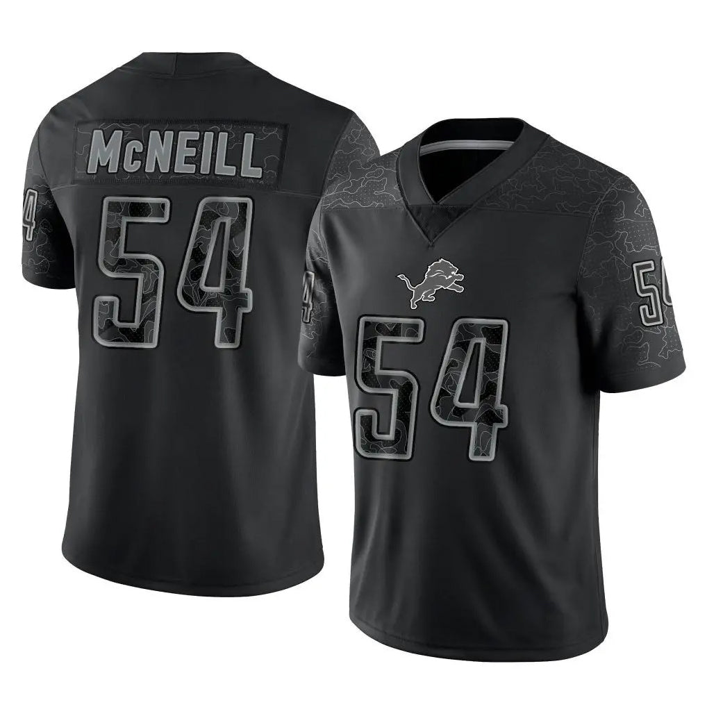 D.Lions #54 Alim McNeill Player Black Reflective Limited Home Game Qdoa Stitched Jerseys