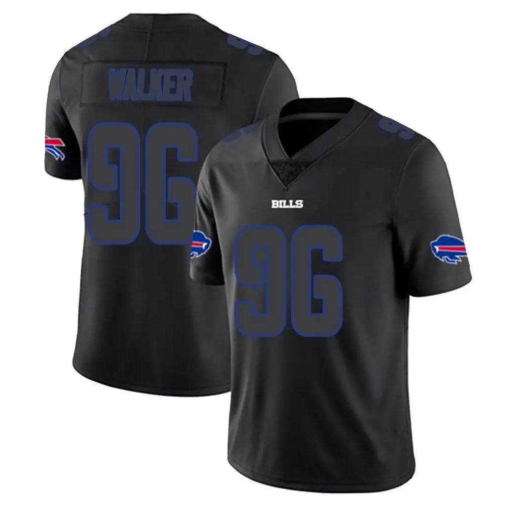 B.Bills #96 Deone Walker Player Black Impact Limited Home Game Qdoa Stitched Jerseys