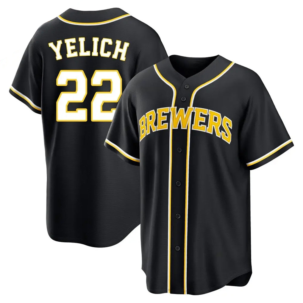 M.Brewers #22 Christian Yelich Player Black Fashion Out Home Game Qdoa Stitched Jerseys