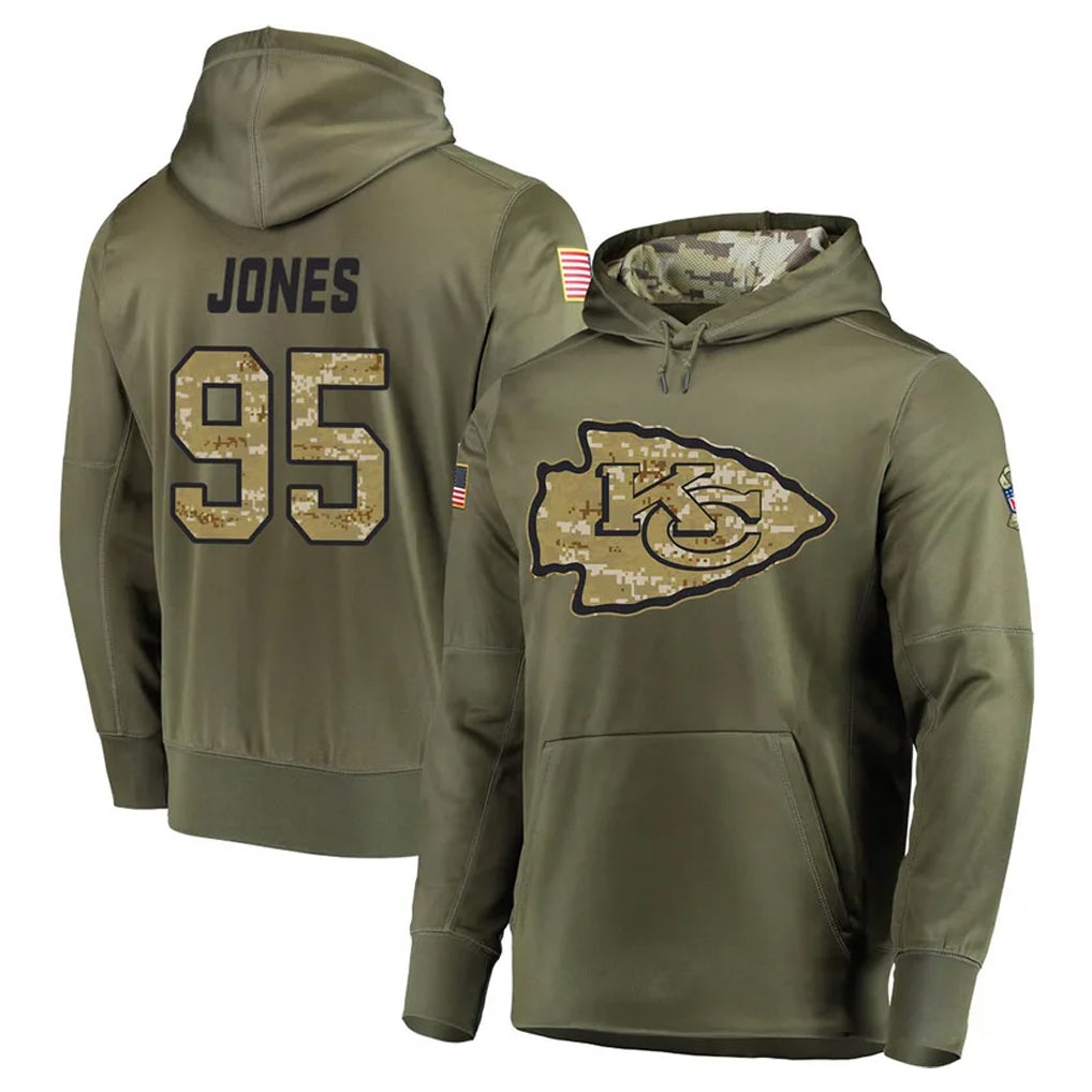 KC.Chiefs #95 Chris Jones Player Olive Salute to Service Pullover Hoodies Home Game Qdoa Stitched Jerseys
