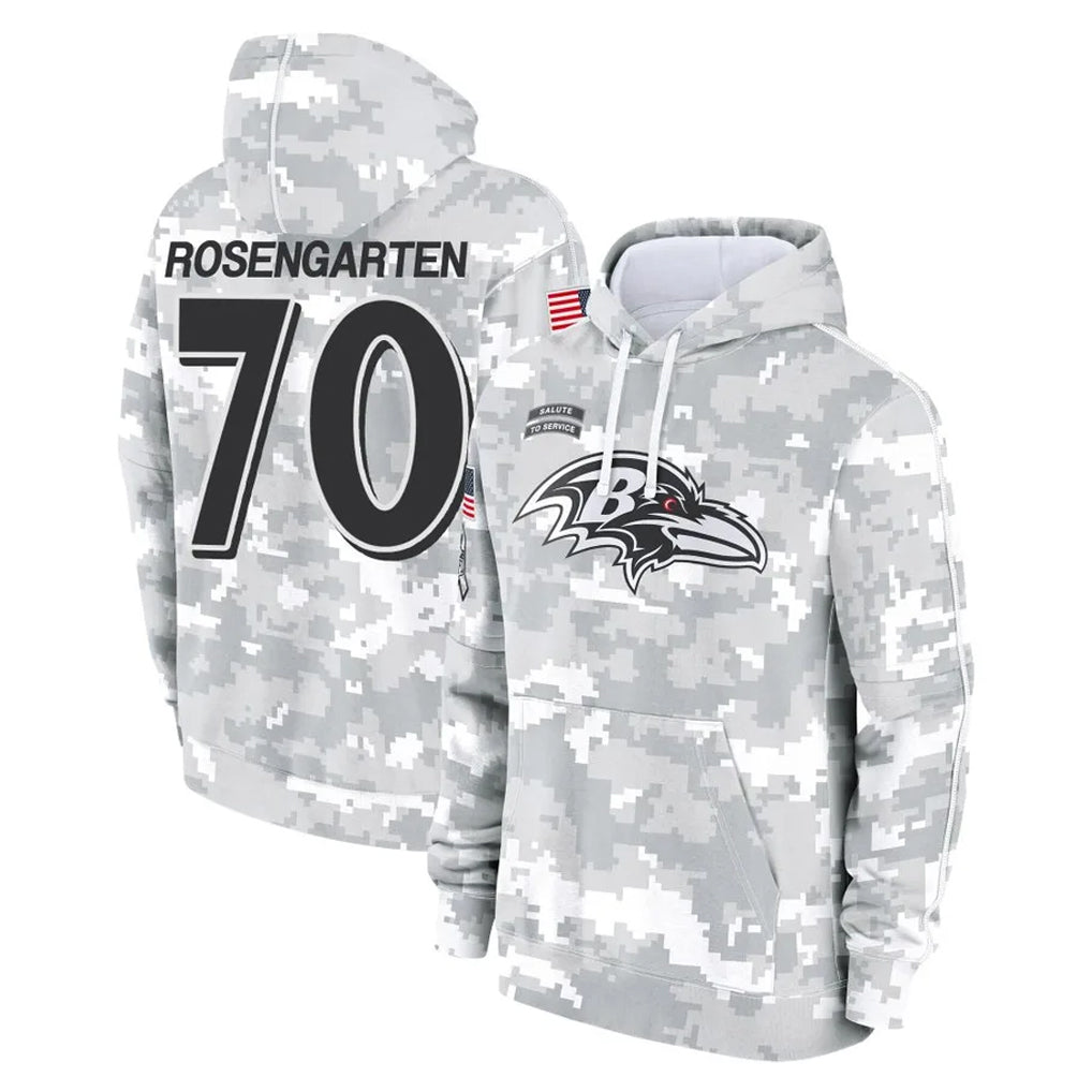 B.Ravens #70 Roger Rosengarten Player Arctic Camo Salute to Service Pullover Hoodie Qdoa Stitched Jerseys