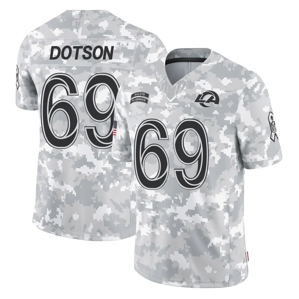LA.Rams #69 Kevin Dotson Player Arctic Camo Salute To Service Limited Game Qdoa Stitched Jerseys