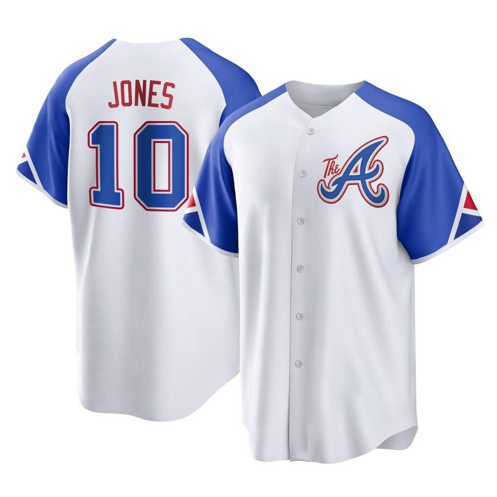 A.Braves #10 Chipper Jones Player White City Connect Home Game Qdoa Stitched Jerseys