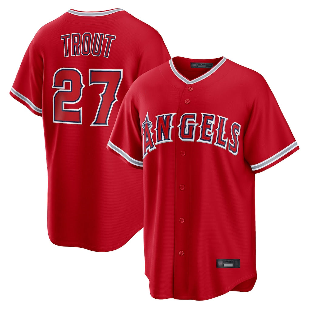LA.Angels #27 Mike Trout Player Red Home Game Qdoa Stitched Jerseys