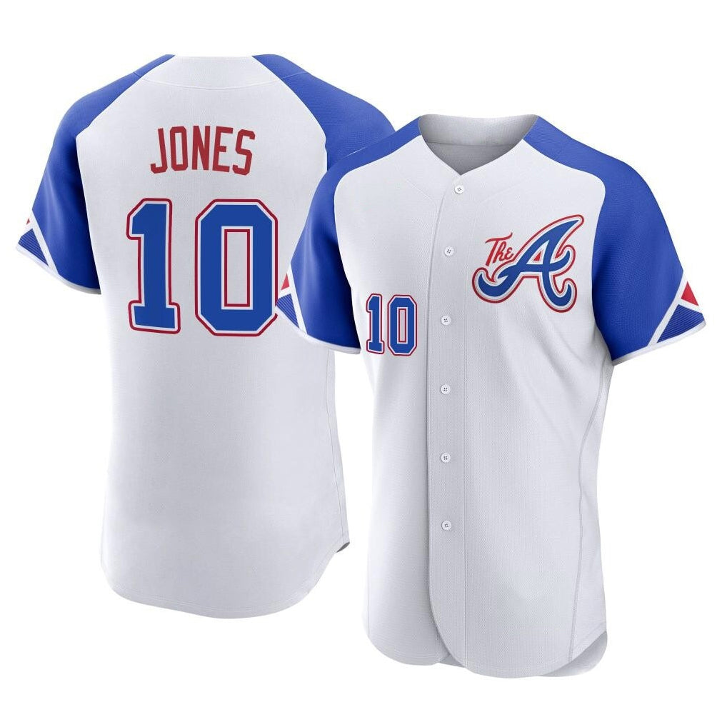 A.Braves #10 Chipper Jones Player White City Connect Limited Elite Home Game Qdoa Stitched Jerseys